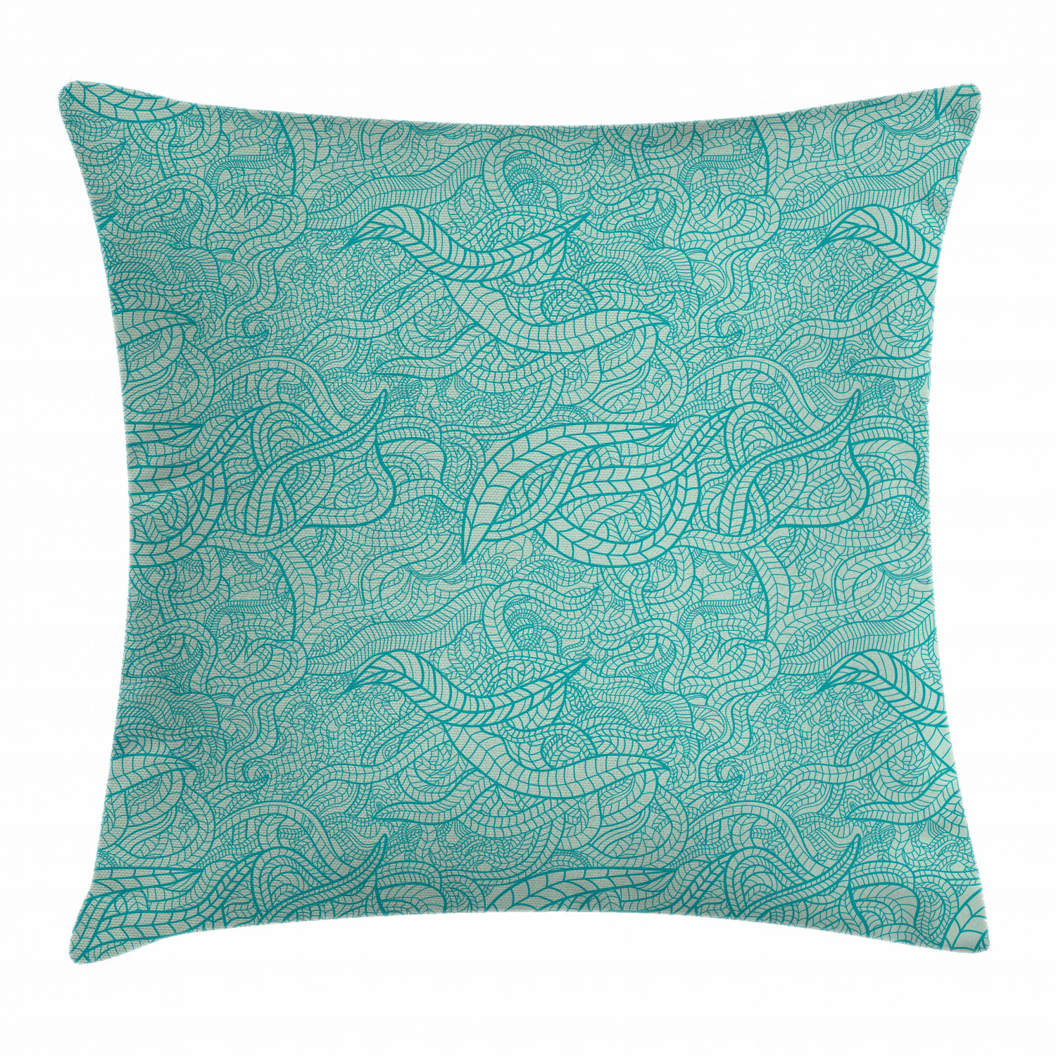 Aqua Throw Pillow Cushion Cover, Vintage Botanic Nature Leaves Veins Swirls Ivy Mosaic Inspired ...