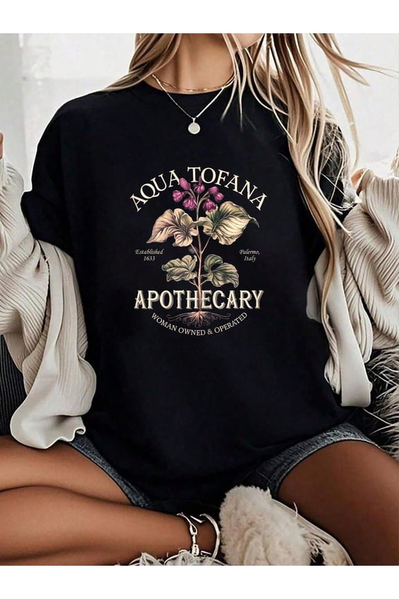 Aqua Tofana Apothecary Vintage Botanical Graphic T-Shirt Retro Palermo Italy History Tee Woman Owned Style