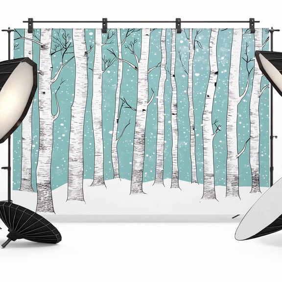 Aqua Tree Trunk Backdrop for Photography,Fabric Photo Background Backdrop,Farmhouse Forest Snow Watercolor Photo Booth Background for Portrait Photoshoot Video Wedding Studio Decoration Banner 7x5ft