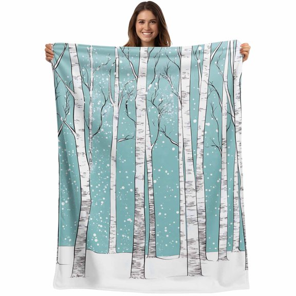 Aqua Tree Trunk Blanket Soft Cozy Warm Throw Blanket for Couch, Plush Fuzzy Flannel Fleece Blankets for Sofa, Farmhouse Forest Snow Abstract Bed Blankets Lightweight Gifts for Women, 30"x40"