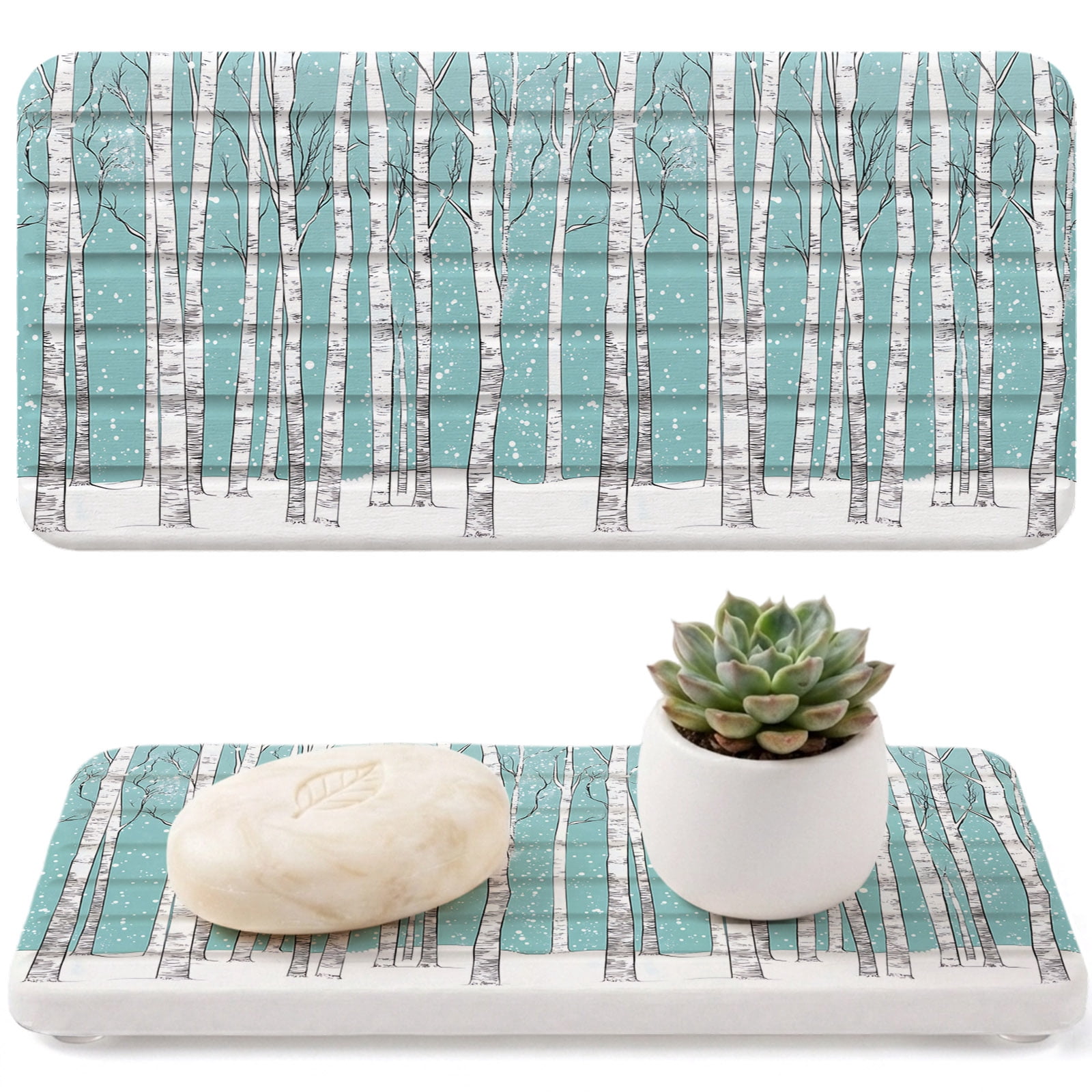 Aqua Tree Trunk Diatomaceous Earth Coasters, Farm Forest Snow ...