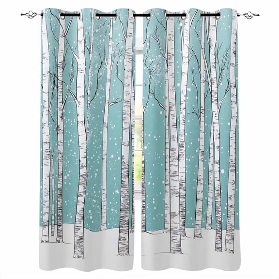 Aqua Tree Trunk Kitchen Curtains Farmhouse Forest Snow Abstract Cafe Short Curtains for Bathroom Blackout Window Curtain Grommet Small Window Treatment Tier Drapes for Bedroom Living Room 27.5"x39"x2