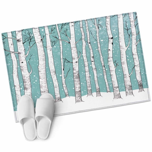 Aqua Tree Trunk Large Area Rugs for Bedroom Living Room, Soft Non Slip Carpet Bedside Rug, Farmhouse Forest Snow Watercolor Rectangular Floor Cover Kitchen Accent Rug 2'x3' for Dining Room/Office