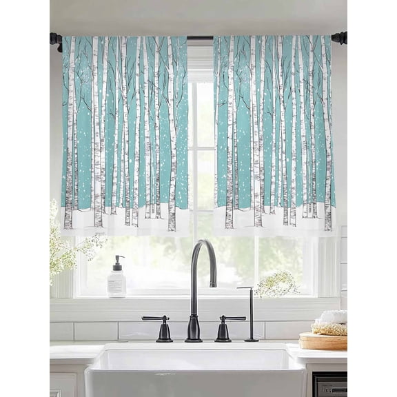 Aqua Tree Trunk Sheer Curtains for Living Room Bedroom Farmhouse Forest Snow Abstract Sheer Curtains 45 Inch Long 2 Panels Set Light Filtering Curtain Window Treatments Drapes for Dining Room