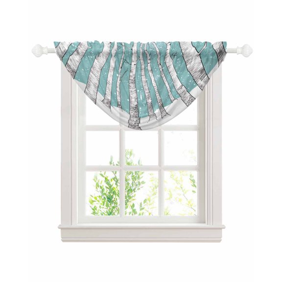 Aqua Tree Trunk Sheer Waterfall Valance Curtains for Window, Farmhouse Forest Snow Watercolor Rod Pocket Sheer Topper Swag Curtains for Living Room, Kitchen 38.5"W x 47.2"L, 1 Panel