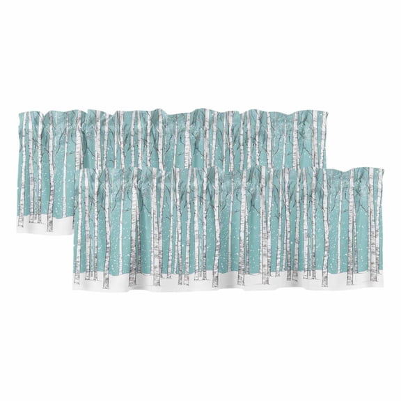 Aqua Tree Trunk Valances for Windows, Decorative Rod Pocket Window Valance Curtains, Farmhouse Forest Snow Abstract Short Curtain Drapes for Kitchen/Bathroom/Living Room, 2 Panels, 42" W x 12" L