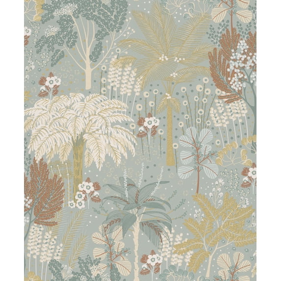 Aqua Tropical Trees Metallic Wallpaper R8370