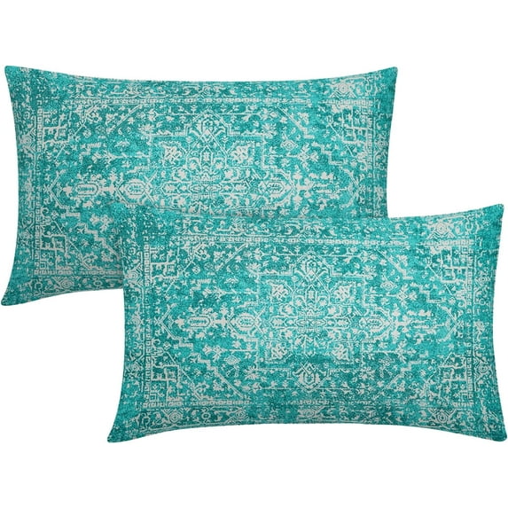 Aqua Turquoise Boho Lumbar Pillow Covers 12x20 Inch Bohemian Carpet Ethnic Decorative Rectangle Pillow Cases Beige Tan Gray Floral Cushion Covers Farmhouse Home Decor For Sofa Couch Outdoor Set of 2