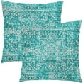 thumbnail image 1 of Aqua Turquoise Boho Throw Pillow Covers 20x20 Inch Bohemian Carpet Ethnic Decorative Square Pillow Cases Bohemian Carpet Ethnic Cushion Covers Farmhouse Home Decor For Sofa Couch Outdoor Set of 2, 1 of 6