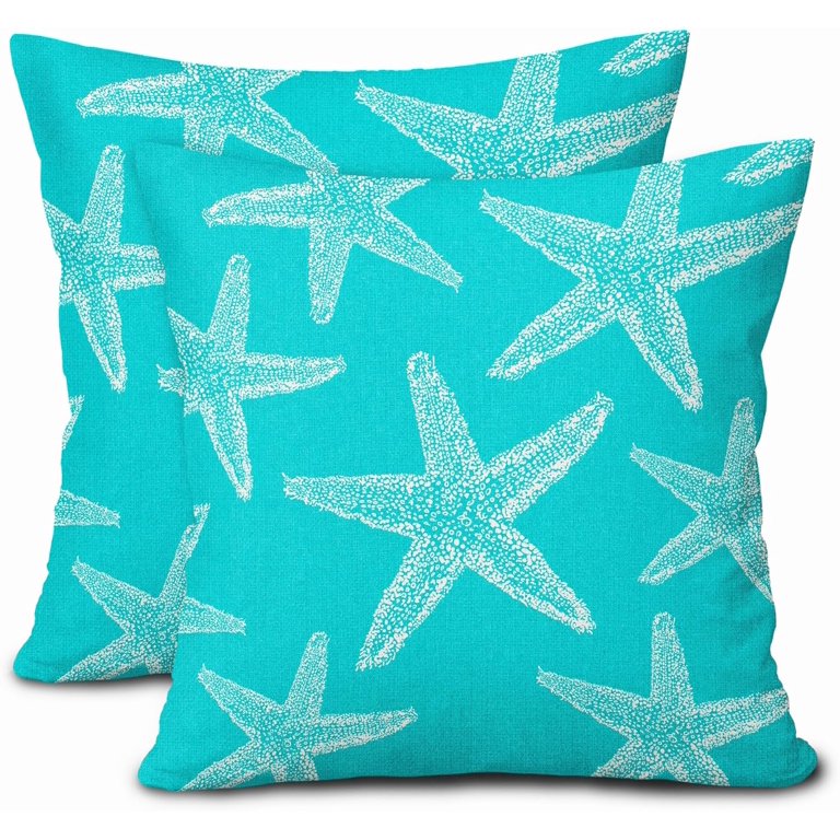 Aqua Turquoise Starfish Ocean Pillow Covers 18X18 Inch Summer