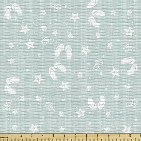 Ambesonne Aqua Fabric by the Yard Upholstery, Beach Theme Sea Star, 3 Yards, Seafoam and White