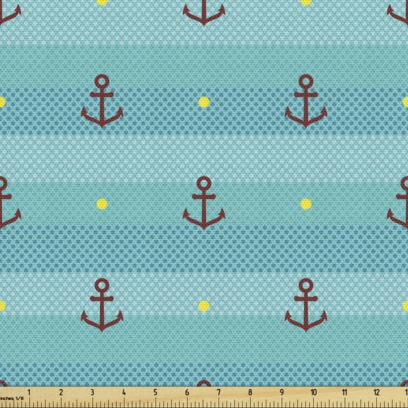 Ambesonne Aqua Fabric by the Yard Upholstery, Anchor Nautical Dotted, 1 Yard, Multicolor