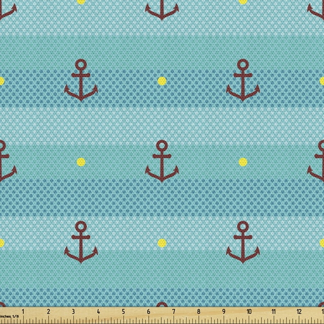 Ambesonne Aqua Fabric by the Yard Upholstery, Anchor Nautical Dotted, 3 Yards, Multicolor