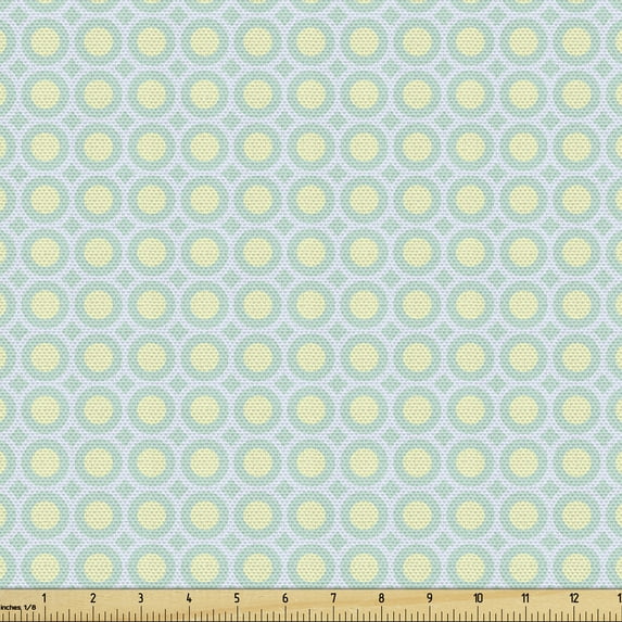 Ambesonne Aqua Fabric by the Yard Upholstery, Retro Circles Inner Dots, 2 Yards, Pale Blue Seafoam