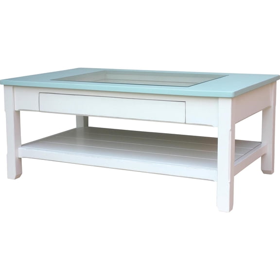 Aqua Velvet Drink Rectangular Coffee Table with Glass Display