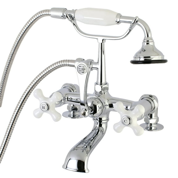 Aqua Vintage AE212T1 Aqua Vintage 7" Center Deck-Mount Clawfoot Tub Faucet with Hand Shower, Polished Chrome
