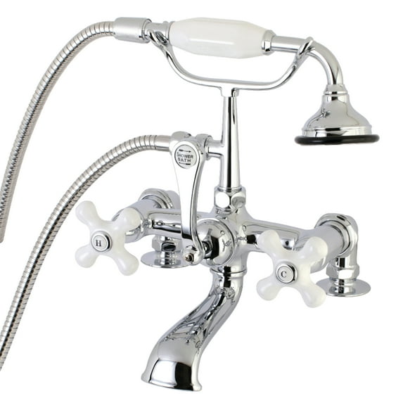 Aqua Vintage AE212T1 Aqua Vintage 7" Center Deck-Mount Clawfoot Tub Faucet with Hand Shower, Polished Chrome