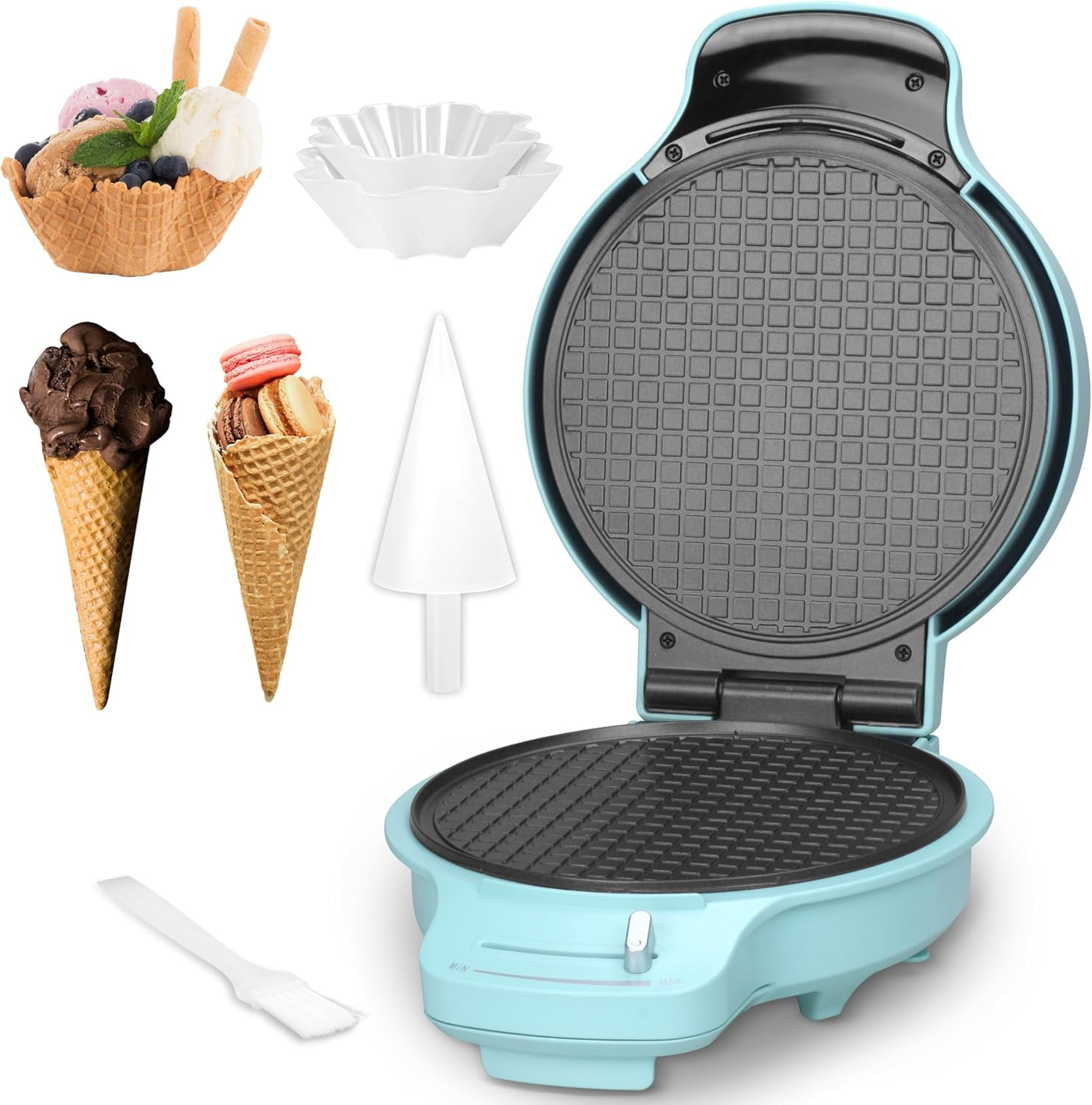 Aqua Waffle Cone Maker Machine with Browning Control, Nonstick 7.5