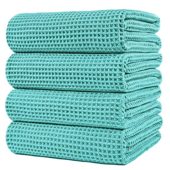 Aqua Waffle Weave Microfiber Bath Towels, 4 Pack, 30 x 60 In