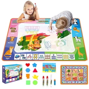 Fenxyo Aqua Water Doodle Mat, 3in1 Reusable Painting Drawing Writing Toys with Letter/Number/Animal/Fruit Patterns for Children