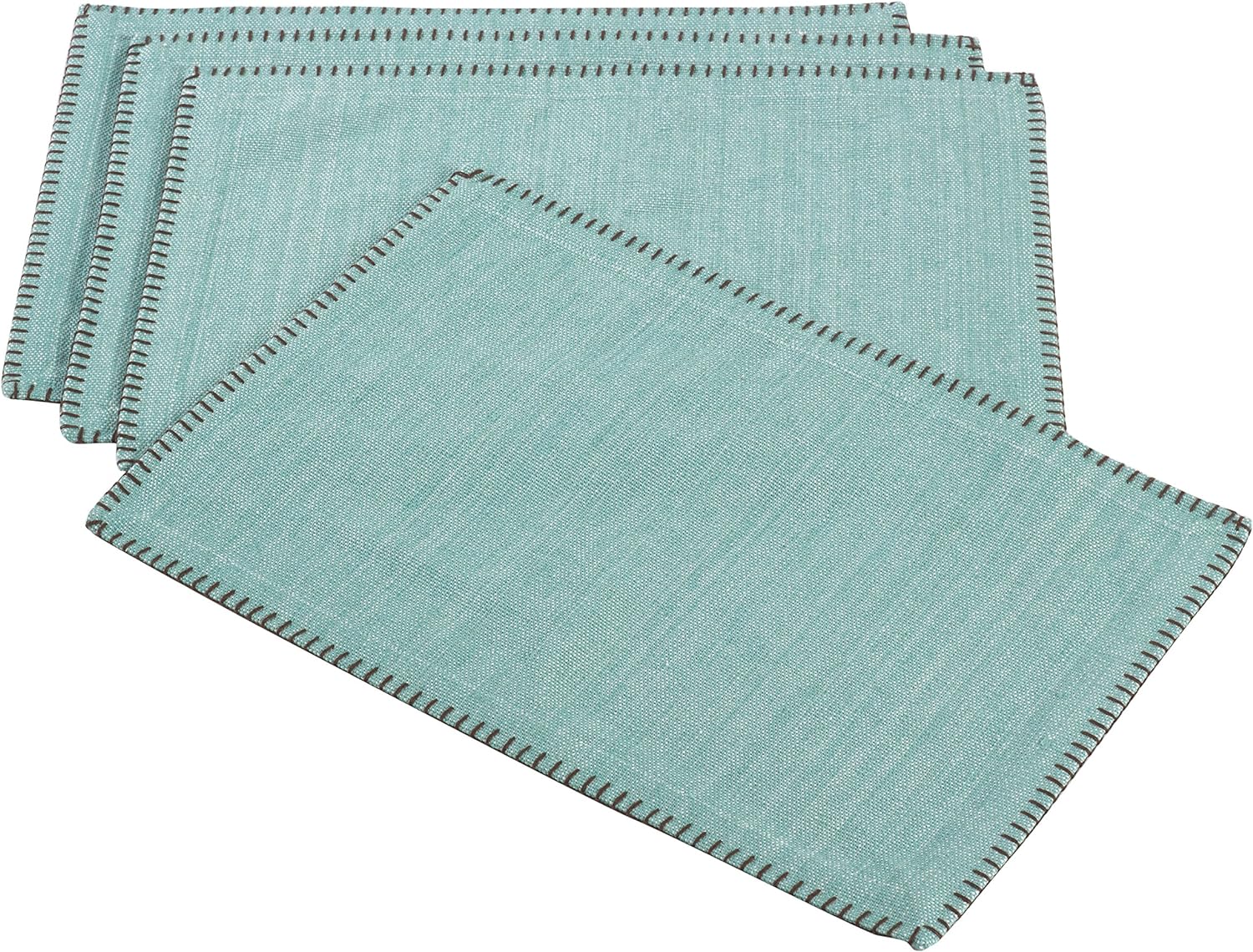 Aqua Whip Stitched Design Placemat 4 Ct, 13' x 19', Celena Collection
