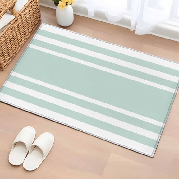 Aqua White 2'x3' Rug for Entryway Front Door Kitchen Sink Area, Stripe Low Pile Washable Non Slip Rectangle Area Rug for Living Room Dining Room, Bathroom Accent, Entryway, Beside Bed