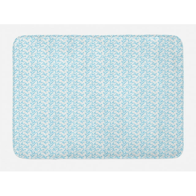 Aqua and White Bath Mat, Hand Drawn Branches with Berry Silhouettes Monotone Spring Season Design, Plush Bathroom Decor Mat with Non Slip Backing, 29.5" X 17.5", Aqua and White, by Ambesonne