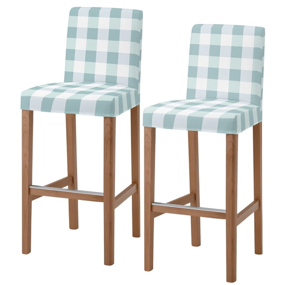 Aqua White Buffalo Check Bar Stool Cover Set of 2, Farmhouse Plaid Modern Geometric Stretch Bar Chair Cover, Removable Washable Pub Counter Stool Chair Slipcover for Kitchen Dining Room Pub Cafe