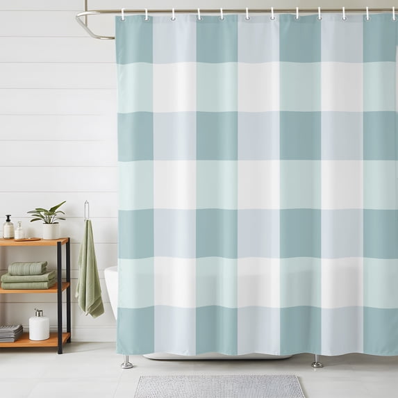 Aqua White Buffalo Check Shower Curtains for Bathroom, Farmhouse Plaid Modern Geometric Waterproof Fabric Shower Curtain, Decorative Bathroom Curtain for Bathtub, 66"x72" , No Hooks Included