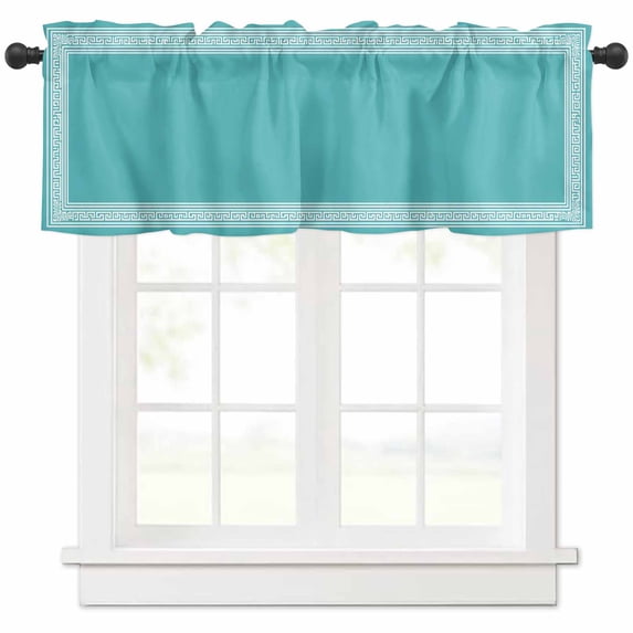 Aqua White Geometric Valances for Windows Farmhouse Kitchen Curtains Valances Rod Pocket Valance Curtains for Kitchen Windows Country Greece Key Art Window Valances for Bathroom Bedroom 42"x18"