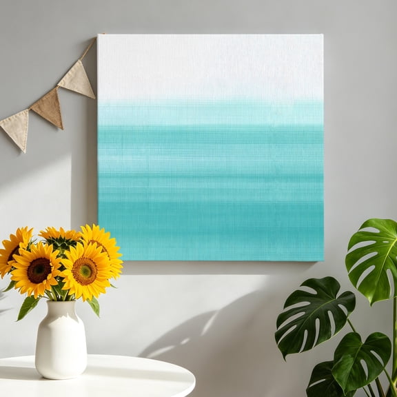 Aqua White Gradient Canvas Wall Art, Abstract Ombre Texture Modern Art Framed Canvas Wall Decor Picture Print Artwork Decorations for Living Room Office Ready to Hang 8" x 8"