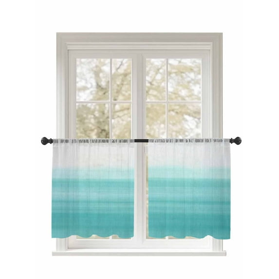 Aqua White Gradient Sheer Curtains 54 Inch Long 2 Panels, Abstract Ombre Texture Modern Art Light Filtering Rod Pocket Semi Sheer Curtains, Sheer Voile Drapes for Living Room Bedroom, 52"x54"