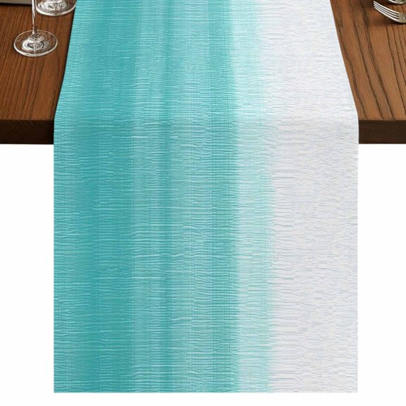 Aqua White Gradient Table Runner 48 Inches Long, Abstract Ombre Texture Modern Art Cotton Linen Dining Table Runner Dresser Scarves for Home Kitchen Party Decor 13"x48"