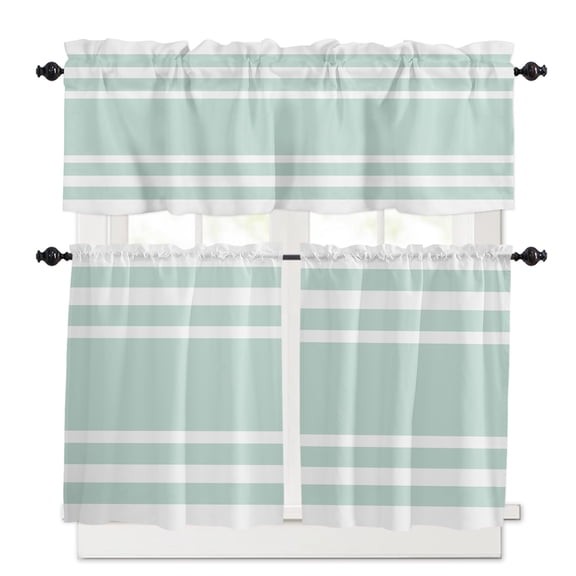 Aqua White Kitchen Curtains Valances and Tiers Set of 3, 24 Inch Length Tier Curtains and Valance Rod Pocket Valance Curtains Set for Kitchen Bathroom Small Windows