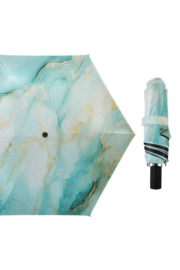 Aqua White Marble Compact Sun Umbrella Windproof Travel Umbrellas for Rain Strong Portable UV Protection