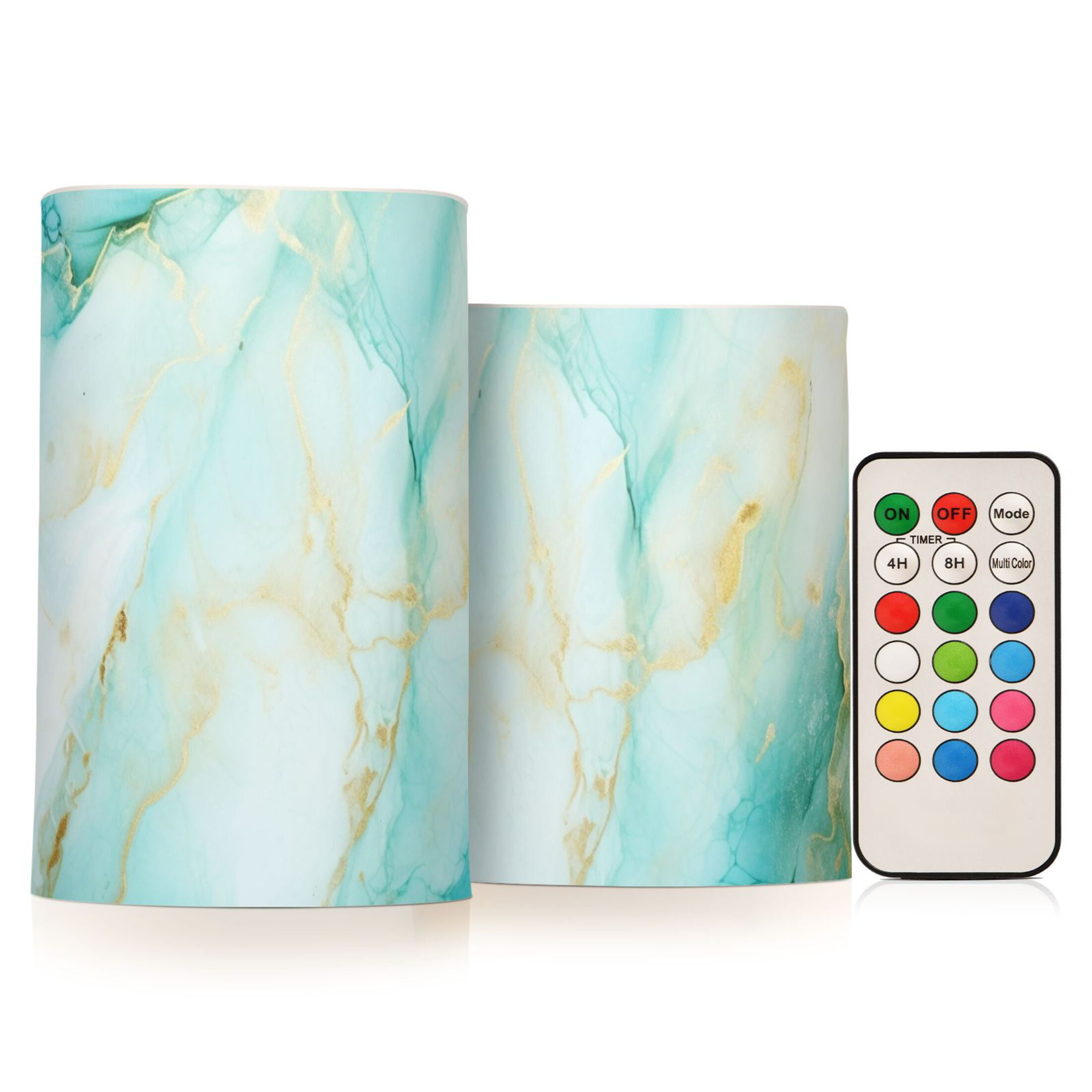 Aqua White Marble Flameless Candles with Remote Timer LED Battery Operated Flickering Candle Light for Festival Wedding Home Party