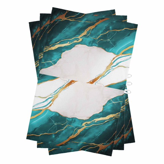 Aqua White Marble Kitchen Towels Set of 3, Water Absorbent Dish Towel, Nature Marble Crack Yellow Lines Art Decorative Hand Towels - Quick Drying Cloth for Cooking Baking, 18x28 Inch