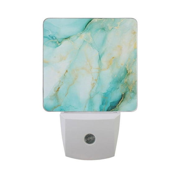 Aqua White Marble LED Night Light Dusk to Dawn Sensor 2 Pack Plug-in Soft Light Nightlights for Bedroom Bathroom Nursery Hallway Kitchen