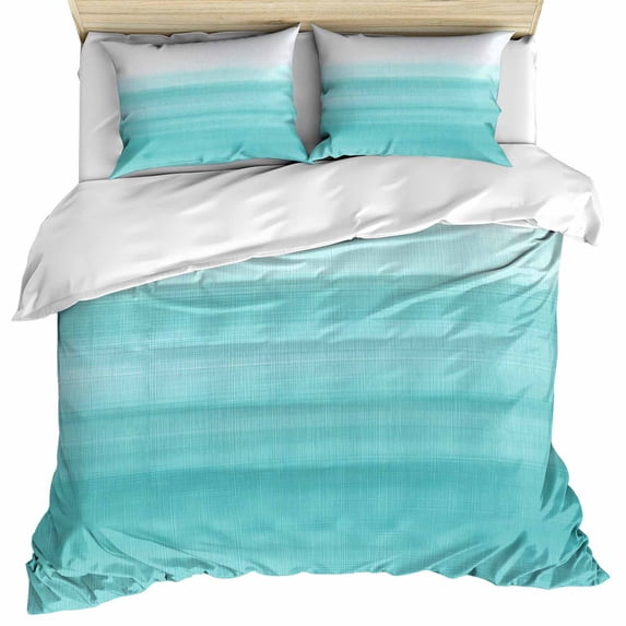 Aqua White Ombre Bedding 3 Piece Duvet Cover Set California King, Chic Modern Funny Abstract Striped Art Soft Microfiber Comforter Cover with Zipper Closure & Pillowcases, FadeResistant Quilt Cover