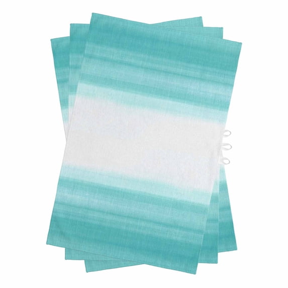 Aqua White Ombre Kitchen Towels Set of 3, Water Absorbent Dish Towel, Chic Modern Funny Abstract Striped Art Decorative Hand Towels - Quick Drying Cloth for Cooking Baking, 18x28 Inch