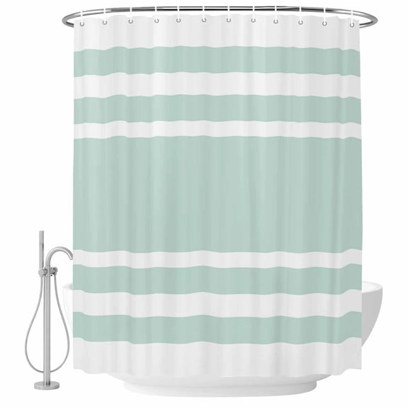 Aqua White Shower Curtain Set with Hooks, Stripe Water Repellent Shower Curtains for Bathroom Decor Sturdy Shower Curtain, Machine Washable 72x72 Inch