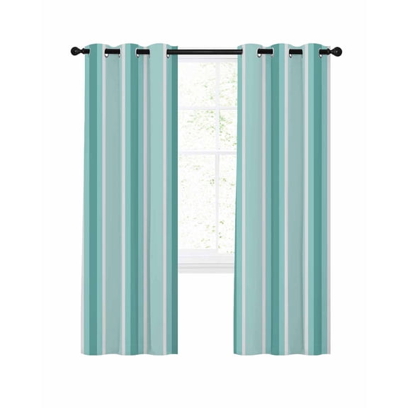 Aqua White Stripes Blackout Curtains for Bedroom Living Room, Modern Minimalist Aqua Lines 96 In Long Thermal Insulated Room Darkening Drapes Grommet Window Treatments, 52 x 96 In