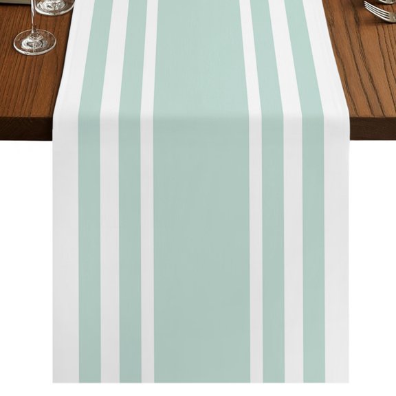 Aqua White Table Runner 36 Inches Long, Stripe Cotton Linen Dining Table Runner Dresser Scarves for Home Kitchen Party Decor 13"x36"