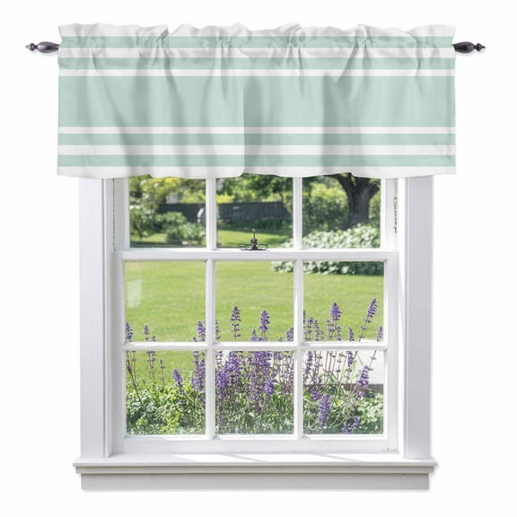 Aqua White Valances for Windows, Stripe Valance Window Treatment Rod Pocket Short Curtains Valances for Kitchen Bathroom 54"W x 18"L