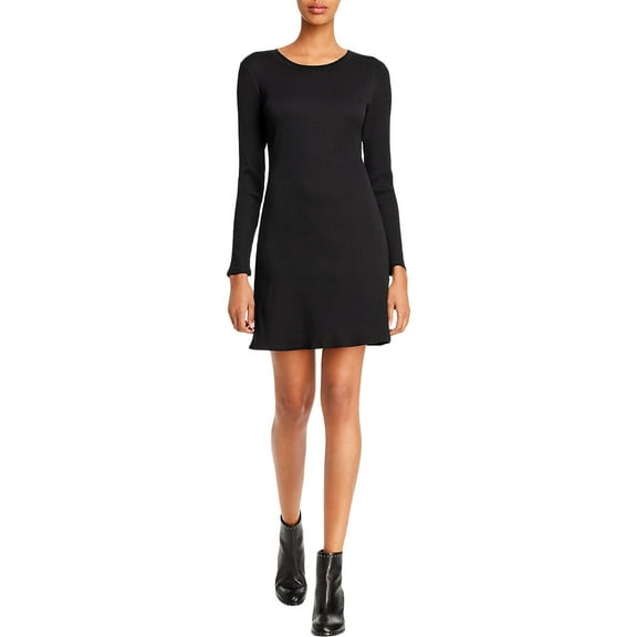 Aqua Women's Black Rib Knit Long Sleeve Dress