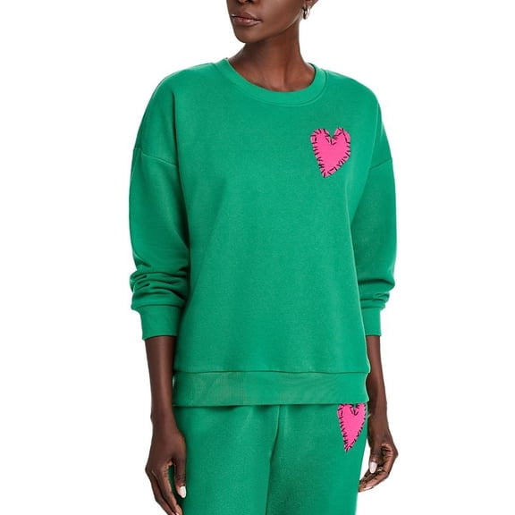Aqua Women's Green Crewneck Heart Patch Sweatshirt ,XS