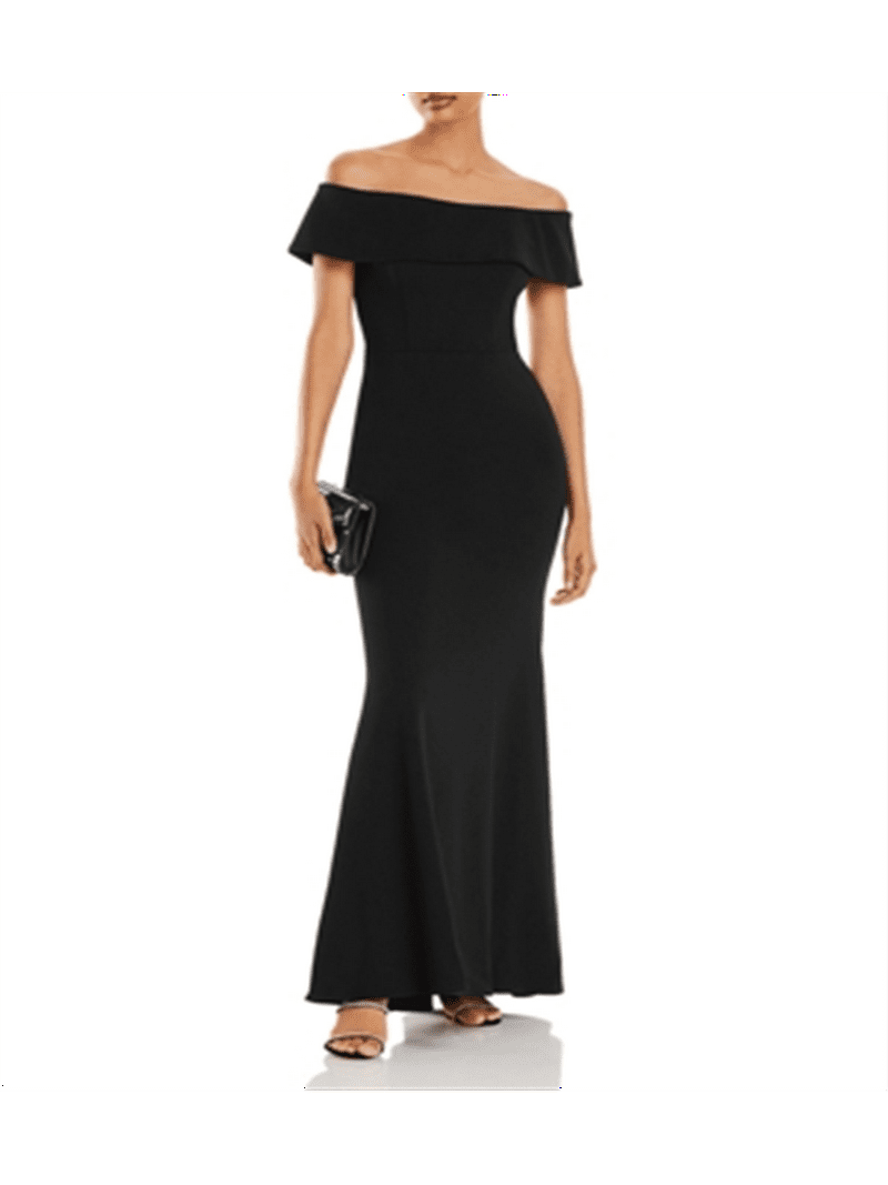 AQUA Off-the-Shoulder Scuba Crepe Gown