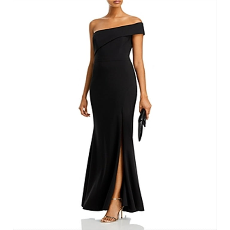 Aqua Women's Scuba Crepe Off the Shoulder Gown Black Size