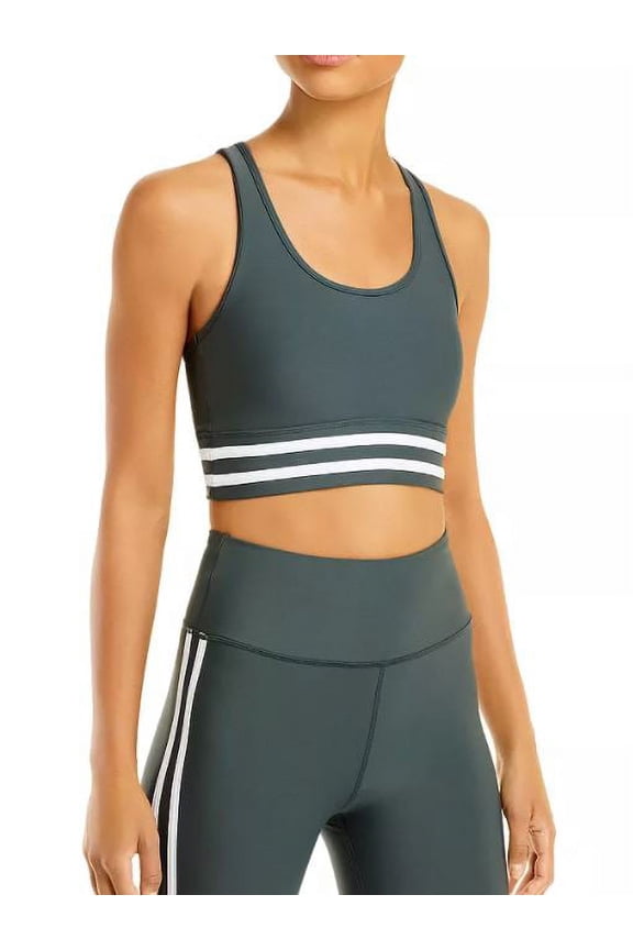 Women's Teal Athletic Striped Hem Sports Bra, Small