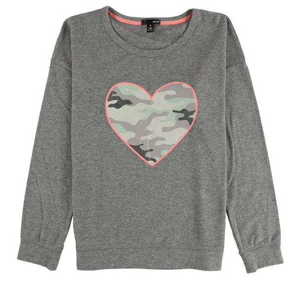 Aqua Womens Camo Heart Pajama Sweater, Grey, Medium